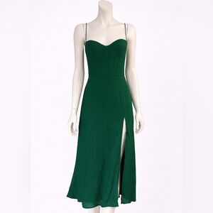 Réformation midi dress sweetheart neckline high slit green